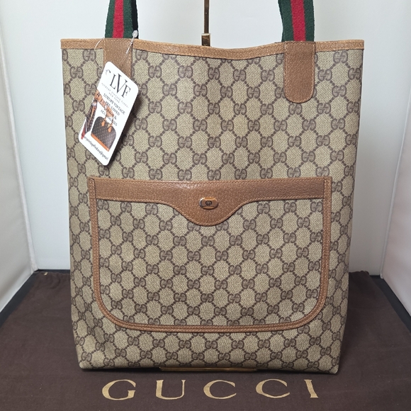 GUCCI 1970s Highly Collectable Accessories Collection GG coated canvas/Web tote - Picture 1 of 17